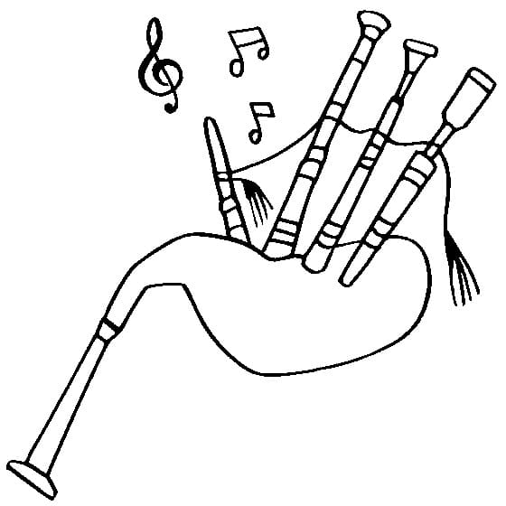 Libro da colorare stampabile per bambini sugli strumenti musicali della cornamusa