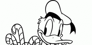 ausdruckbares Malbuch Donald Duck isst Weihnachtsstäbchen