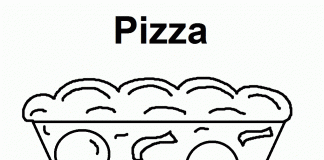 ausdruckbares Malblatt mit leckerer Pizza