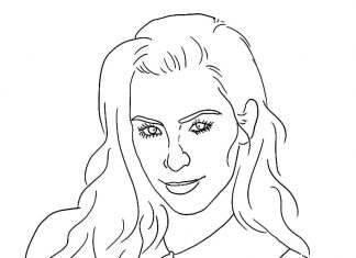 foglio da colorare stampabile kim kardashian con i capelli lunghi