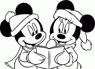 Színező könyv Mickey Mouse és Mini énekel karácsonyi dalokat