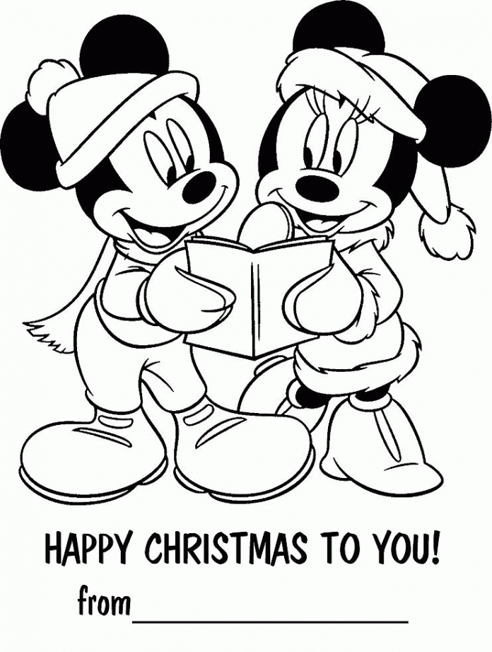kolorowanka kolorowanka Myszka Miki i Mini śpiewają piosenki świąteczne