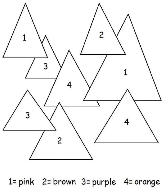 omaľovánky farby podľa návodu trojuholníky