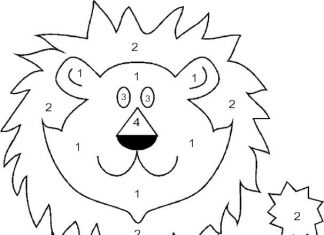 målarbok färger enligt instruktioner leende lejon