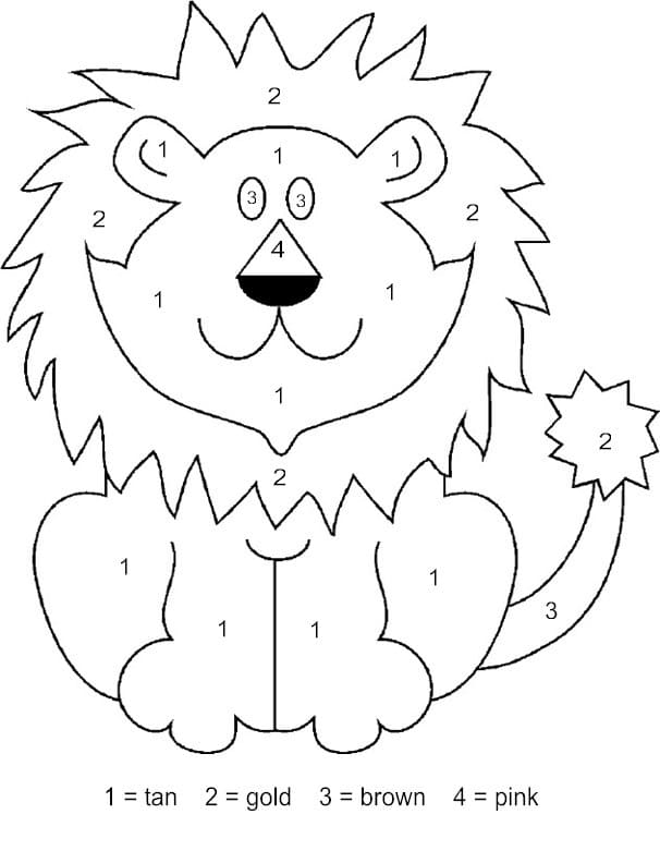 målarbok färger enligt instruktioner leende lejon