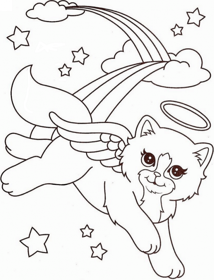 Coloring book cat with wings Lisa Frank Pegasus