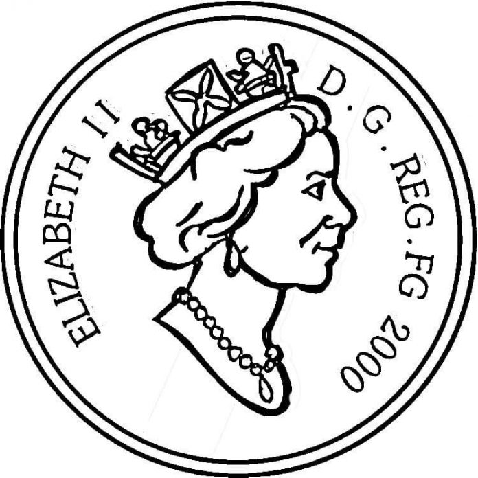 vybarvení královny Alžběty na minci