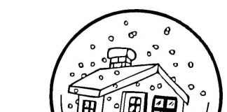 foglio da colorare palla di neve carillon con casa