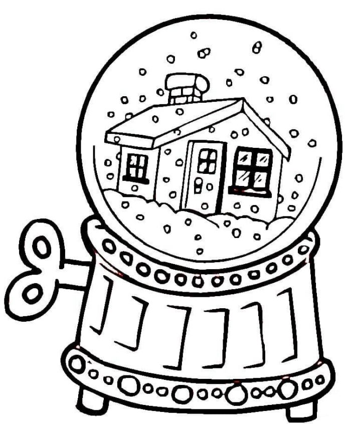 foglio da colorare palla di neve carillon con casa