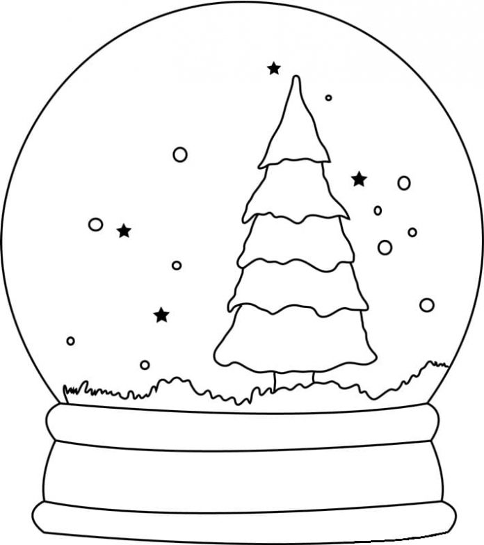 Druckfähiges Weihnachtsbaum-Schneekugel-Malbuch für Kinder