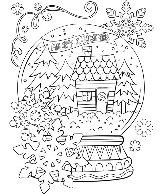 Färbebogen Schneeball mit Haus