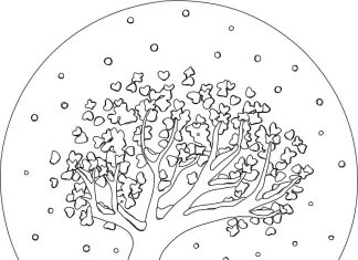 bola de nieve imprimible con árbol para colorear