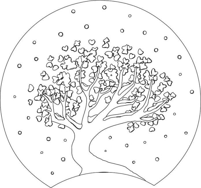 kolorowanka kula śnieżna z drzewem do druku