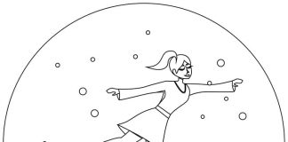 Livre de coloriage imprimable : boule de neige avec des filles en patins à roulettes