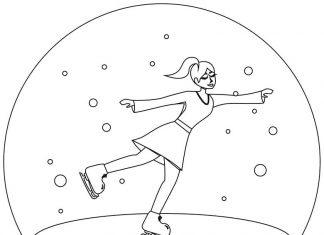Printable coloring book snowball with girls on skates