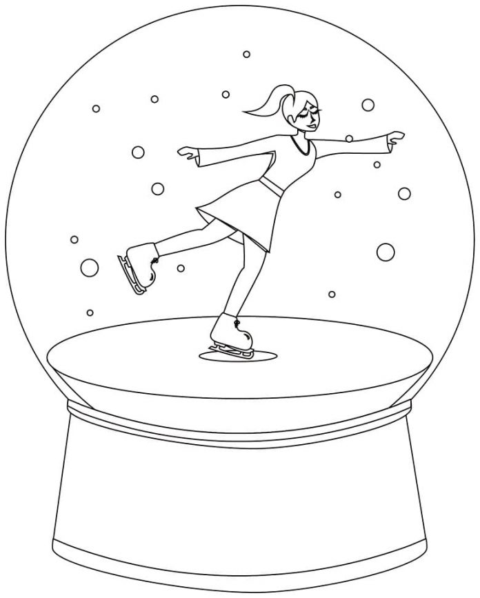 Printable coloring book snowball with girls on skates