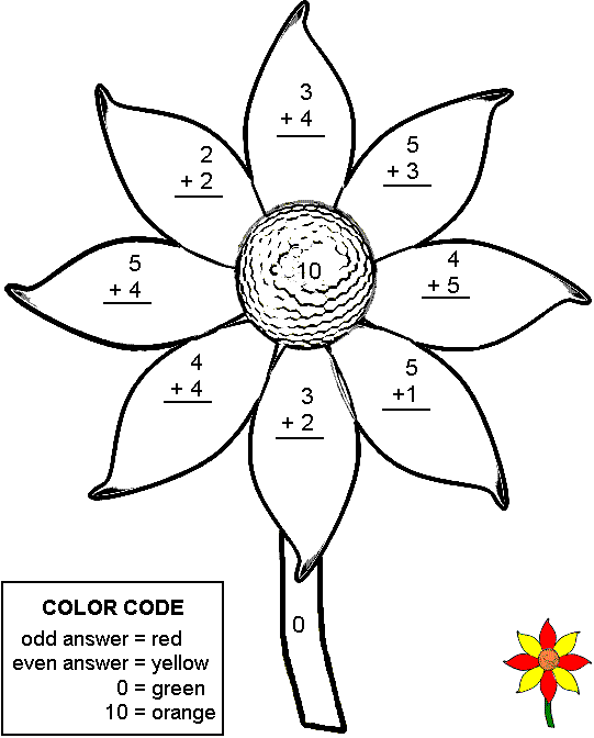 kolorowanka kwiatek według rozwiązań matematycznych
