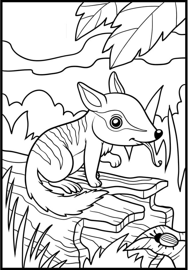 Coloriage du renard Kawaii sur une bûche