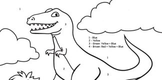 Coloring book paint by numbers dinosaur goes