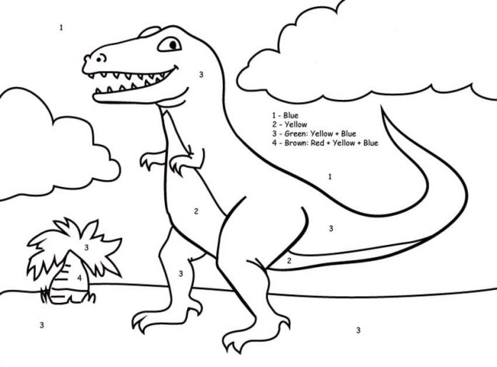 színező könyv festék számok szerint dinoszaurusz megy