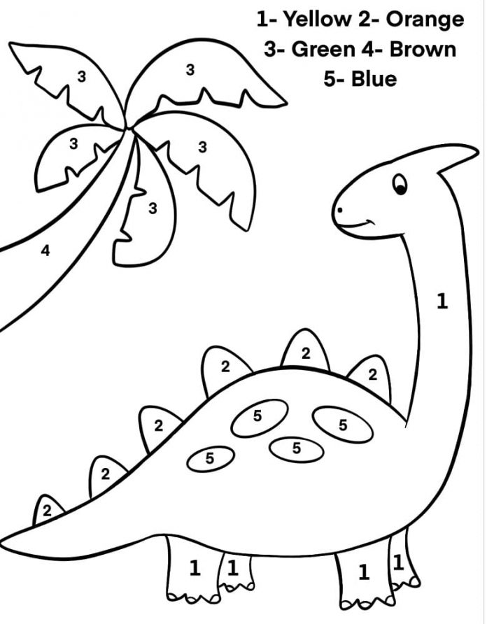 Coloring book paint by numbers peaceful dinosaur