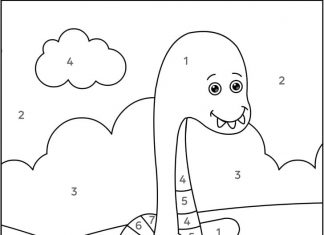 libro para colorear "pintar por números" dinosaurio feliz