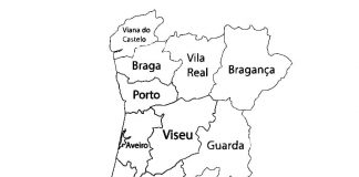 mapa Portugalska k vybarvení a tisku