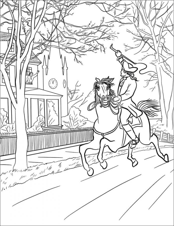 coloring page of a man on a fast horse