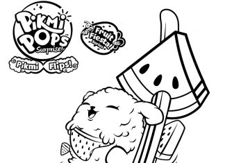 página para colorear oso de peluche y sandía imprimible Pikmi Pops Lollipops