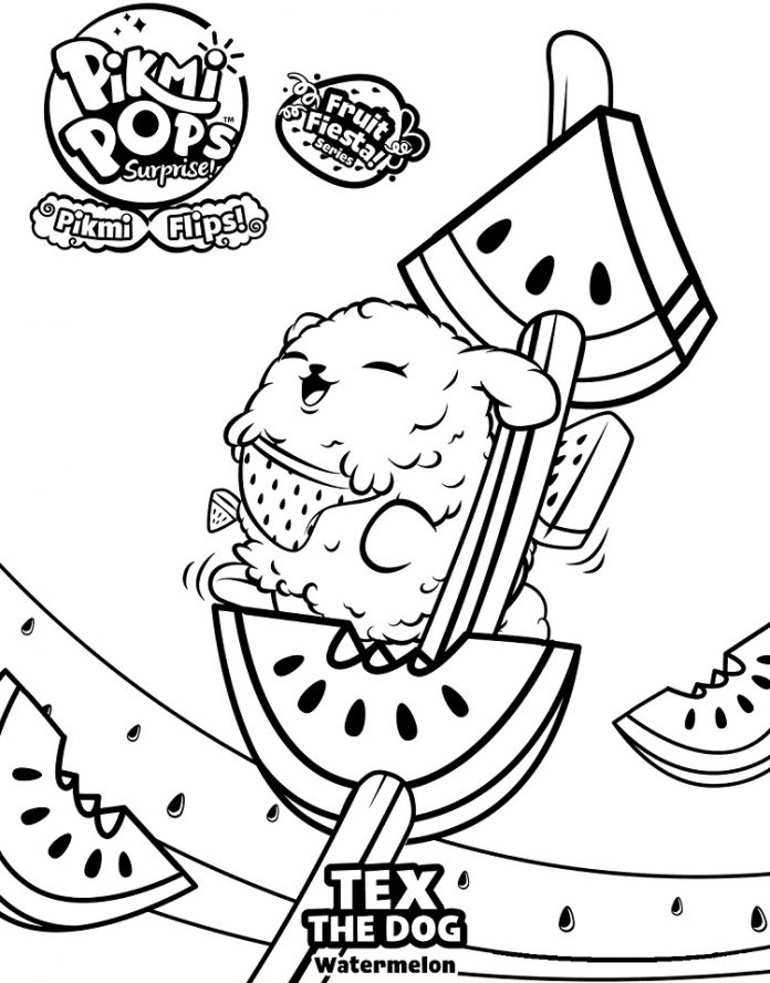 Färbung Seite Teddybär und Wassermelone druckbare Pikmi Pops Lollipops