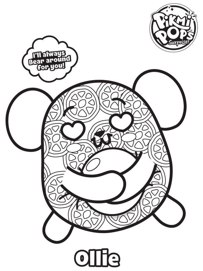 omalovánky medvídek Ollie Pikmi Pops Suprise pro dívky k vytisknutí