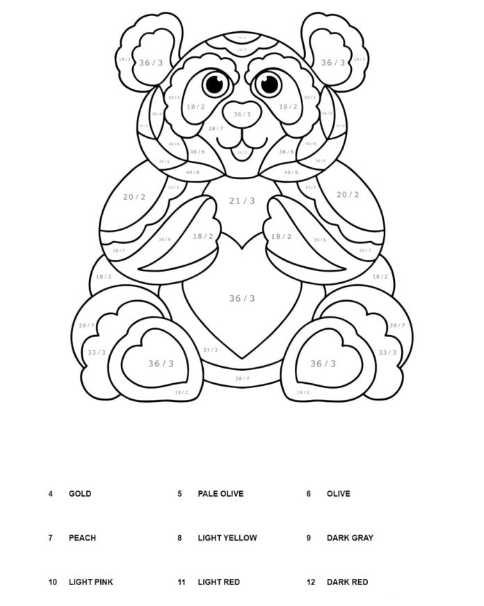 Färgläggning av nallebjörnen enligt färgläggningsinstruktionerna.