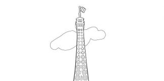 Printable coloring sheet of the bridge in front of the Eiffel Tower