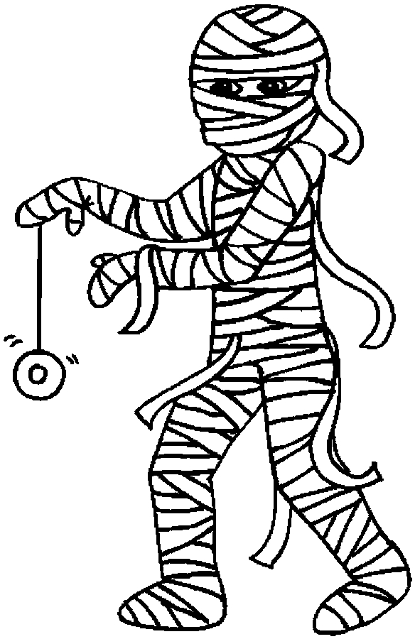 színező oldal múmia játszik jojóval