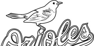 Farebný list na vytlačenie Ozioles nápis s vrabcom