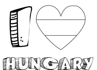 coloring page inscription I love Hungary