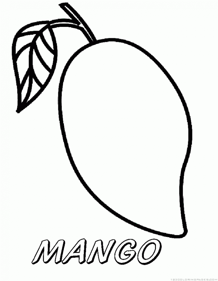 coloring page mango writing under the fruit