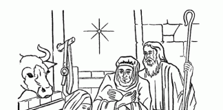 színezőkönyv Jézus születéséről a születési jelenetben