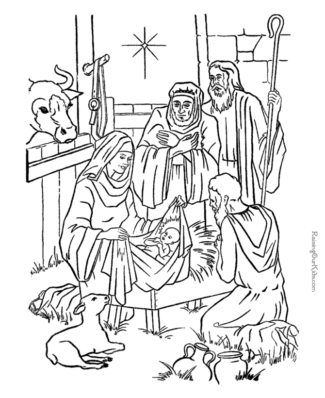 målarbok om Jesu födelse i en krubban