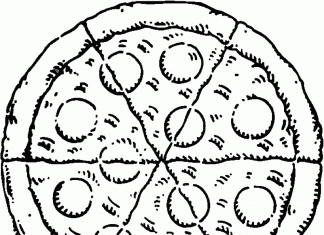 Farebný list okrúhlej pizze na vytlačenie