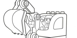 coloring page of operating excavators in lego duplo