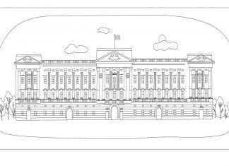 Libro da colorare stampabile di Buckingham Palace a Londra