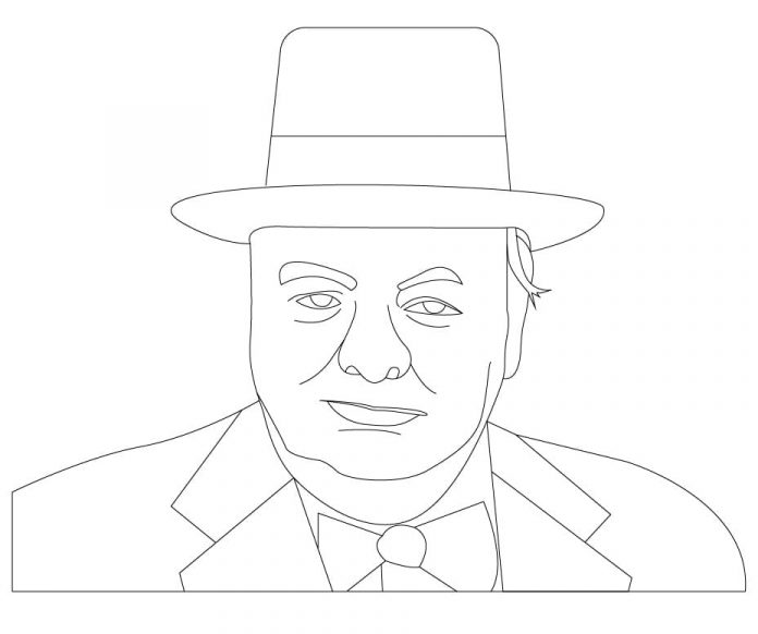 coloring page of mr churchill wearing a hat