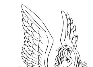 Printable coloring book pegasus with outstretched wings for girls