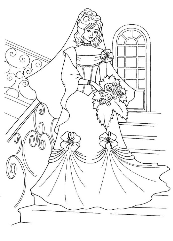 Printable coloring book of the beautiful bride and groom