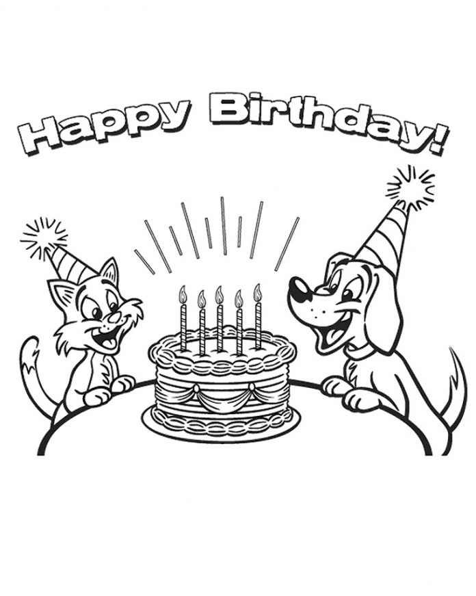 Färbung Seite Hund und Katze feiern Geburtstag