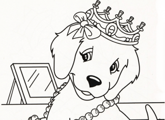 Färgbok hund med krona - Lisa Frank för barn att skriva ut