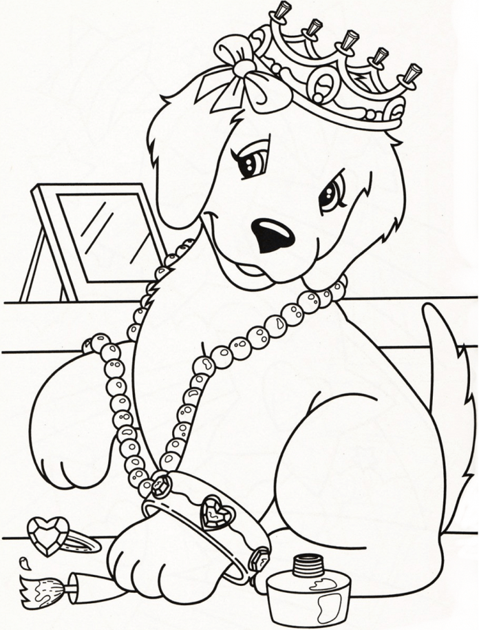 kolorowanka pies z koroną - Lisa Frank dla dzieci do druku