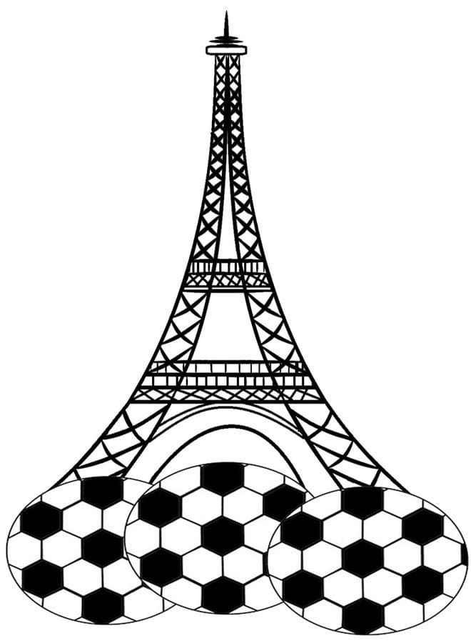 ausdruckbares Malblatt mit Kugeln unter dem Eiffelturm
