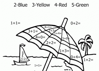 kolorowanka pingwin na plaży według rozwiązań matematycznych
